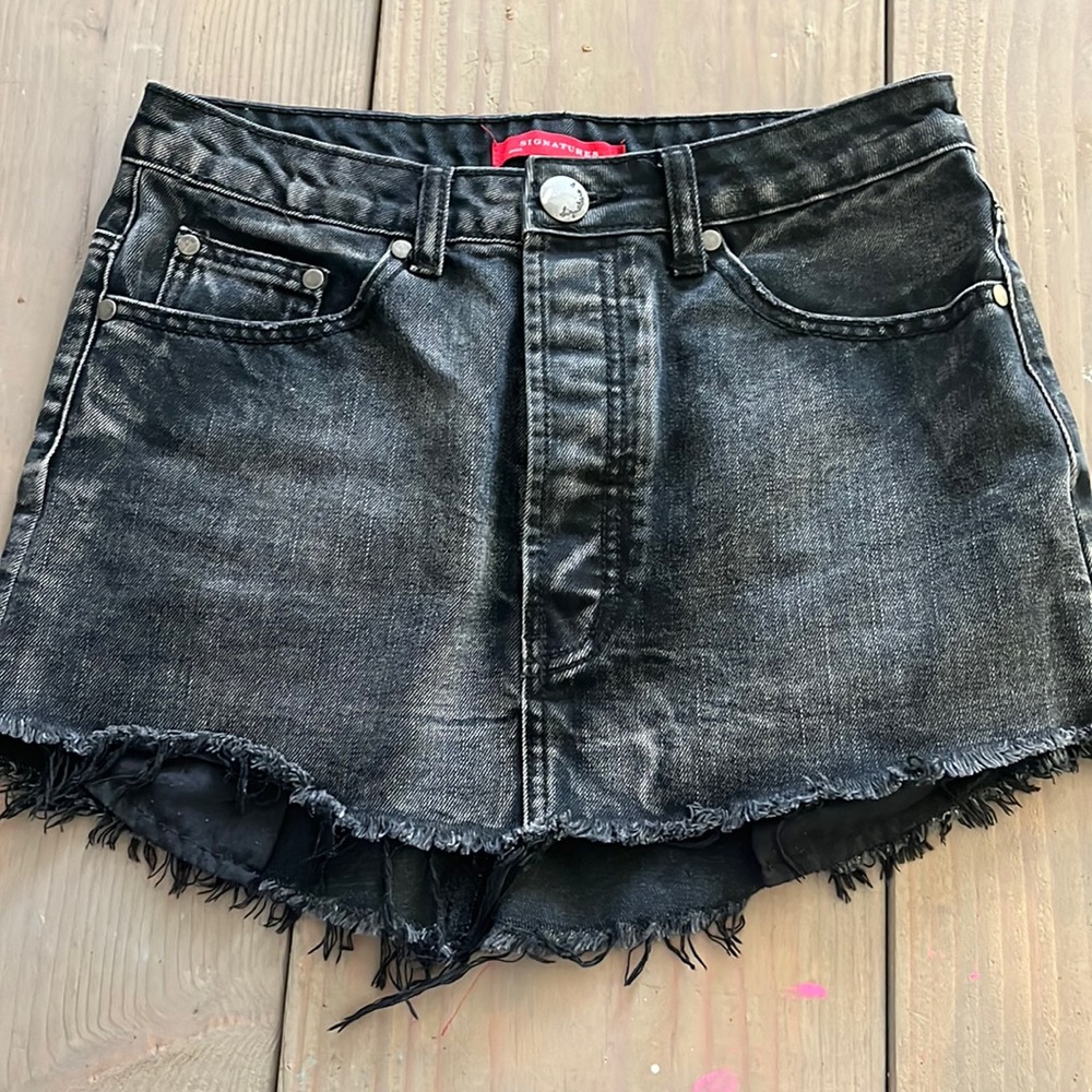 Signature8 Black Distressed Denim Skirt